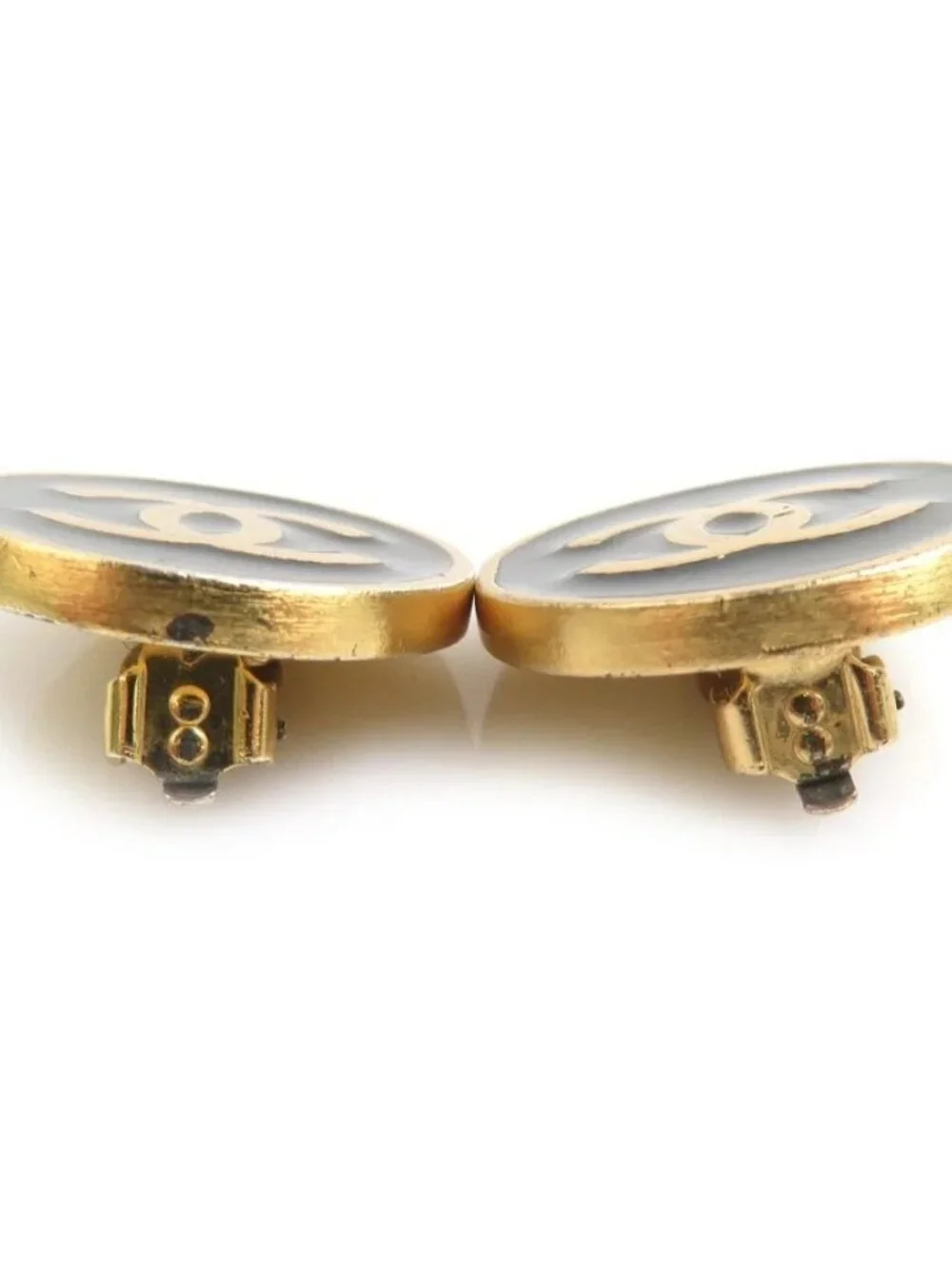 Auth CHANEL CC Logo Clip on Earrings Gold/Black Metal/Enamel